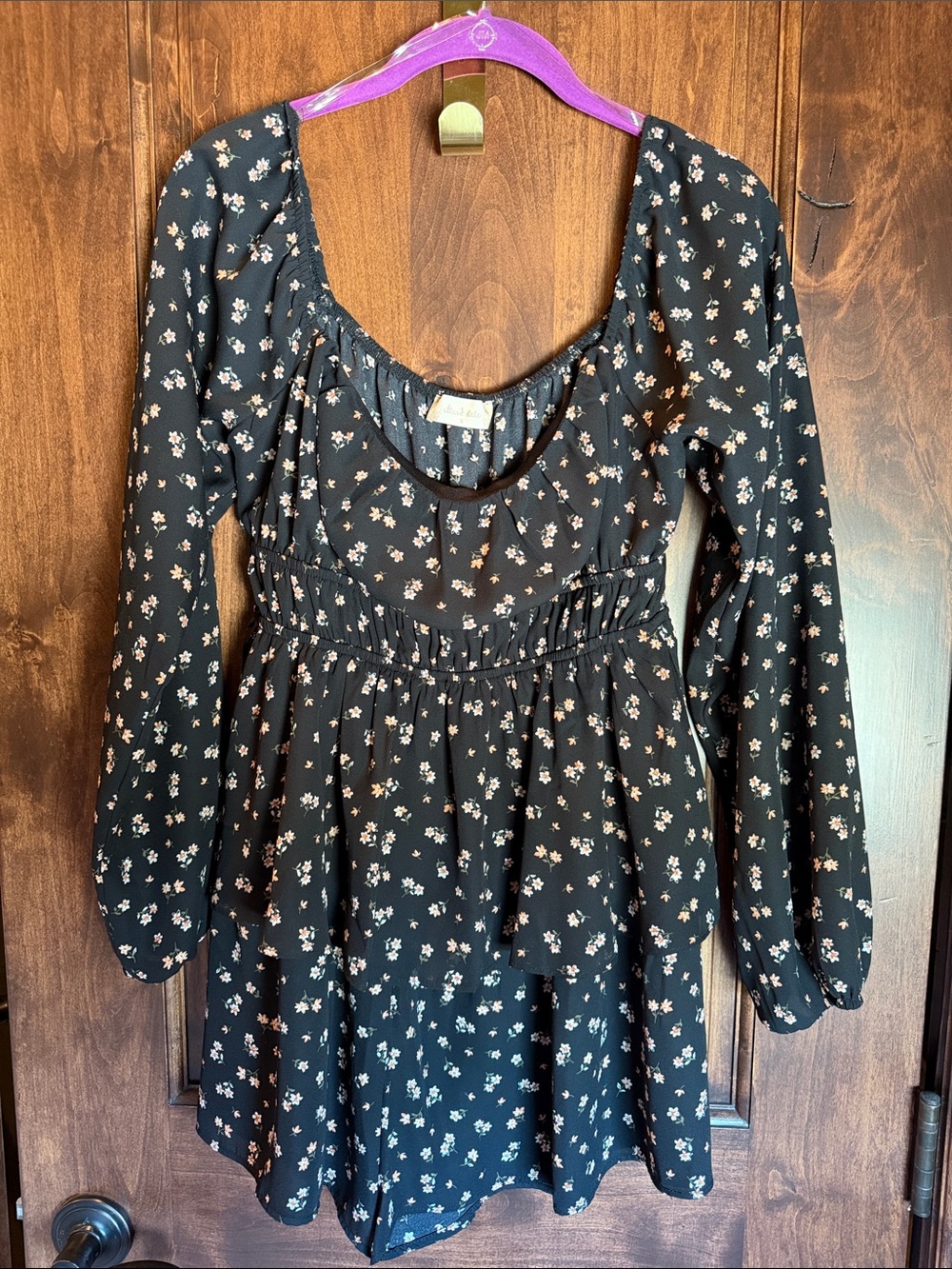 Altar'd State Black Floral Long Sleeve Romper